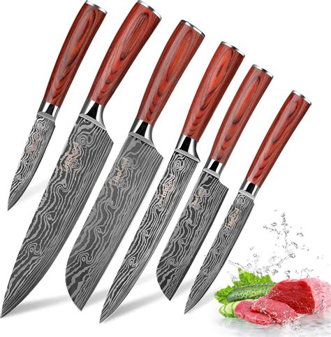 PERFECT CHEF KNIFE SET: The 2-stage knife sharpener keep your knives hold a sharp edge. 1x 8.5in chef knife, 1x 8in slicing knife, 1x 8in bread knife, 1x 7in santoku knife, 1x 5in utility knife, 1x3.5in paring knife, 1x kitchen shears, 6 pcs 4.5in serrated steak knife and hardwood knife block makes all …